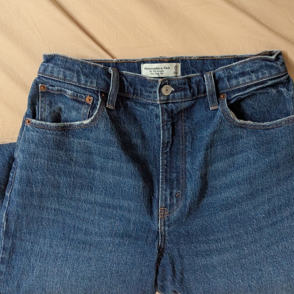 Abercrombie & Fitch The 90s Straight Curve Love Blue Straight Leg Jeans - Picture 6 of 9